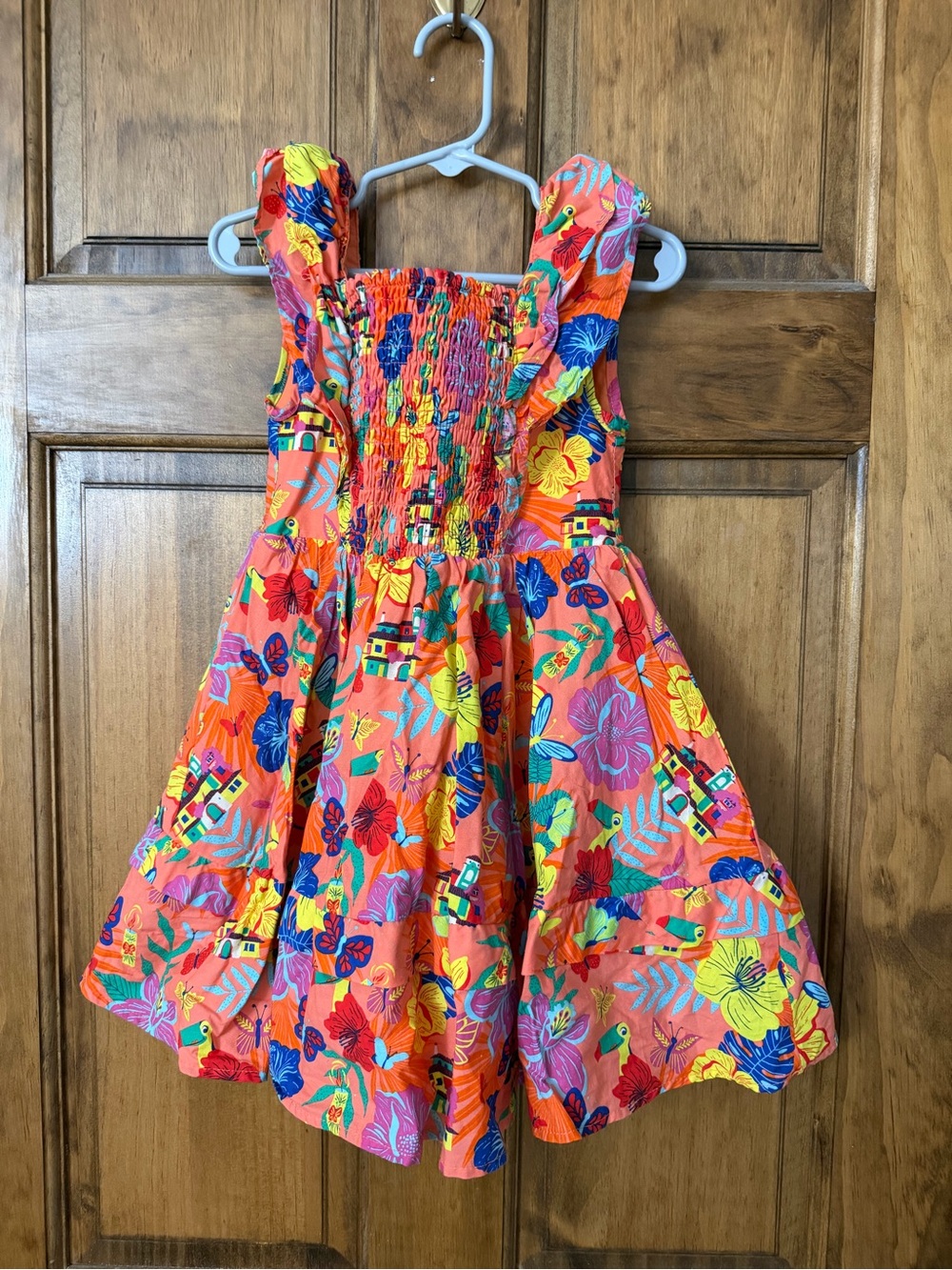 Disney Girls Coral Tropical Floral Sundress with Multi-Color Print